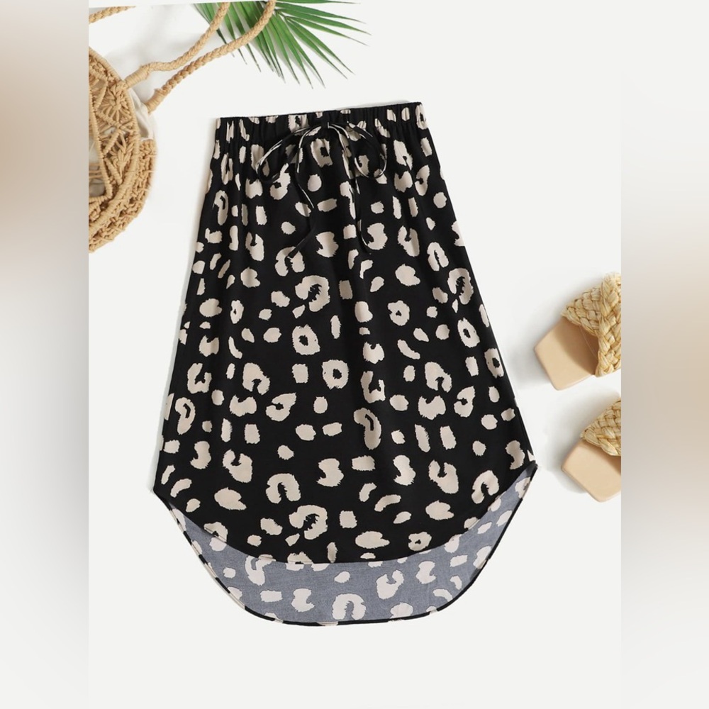 SHEIN Vacay Leopard Print Curved Hem A-Line Skirt Size Medium